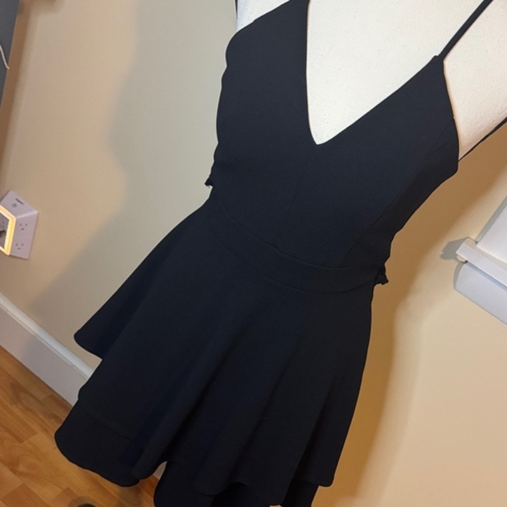 B. Darlin Lace Back Fit & Flare Black Layered dainty Mini Dress Size 5/6